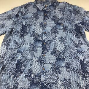 Batik Bay Hawaiian Shirt Mens XL Blue Pineapple Palm Tree Rayon Aloha Camp